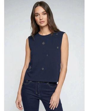 Vilagallo Sleeveless Embroidered Beaded Top - Blue