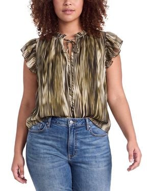 Anne Klein Plus Ruffle Sleeve Tie Neck Blouse - Blue