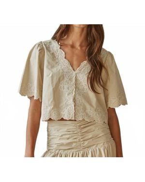 By Together Maison Embroidered Puff Sleeve Blouse - Natural