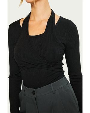 Pretty Garbage Layered Halterneck Ribbed-Knit Top - Black