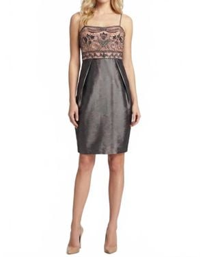 Sue Wong Beaded Scrolling Pattern Taffeta Dress - Gray