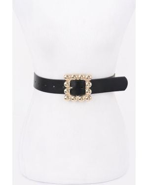 Fashnzfab Metal Square Buckle Pu Belt - Black