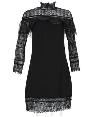 NJ COUTURE Fitted Mini Dress With Lace Detailing And Ruffle Accents - Black