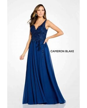 Mon Cheri Beaded Lace And Chiffon Gown - Blue
