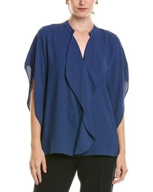 Anne Klein Flutter Y-Neck Blouse - Blue