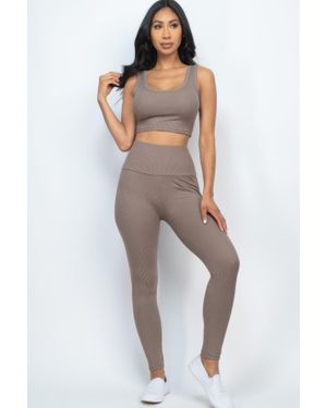 TRUEDAMES Ribbed Crop Top & Leggings Set - Natural