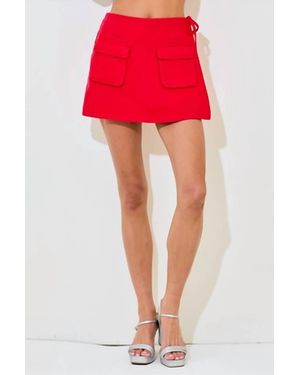 Day + Moon Denim Wrap Skort With Pockets And Side Ties - Red