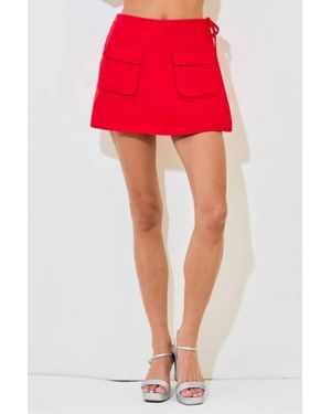 Day + Moon Denim Wrap Skort With Pockets And Side Ties - Red