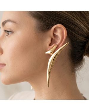 Fashnzfab Bold Abstract Curved Sculptural Drop Statement Earrings - Brown