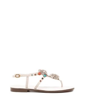 Twinset Flower Detail T-Strap Sandals - White