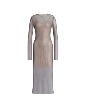 Alberta Ferretti Two-Tone Mesh Dress With Fitted Silhouette - Gray
