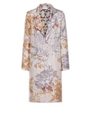 Pierre Louis Mascia Long Coat With Intricate Botanical Motifs And Notched Lapel - White