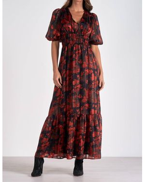 Elan Floral V-Neck Maxi Dress - Red