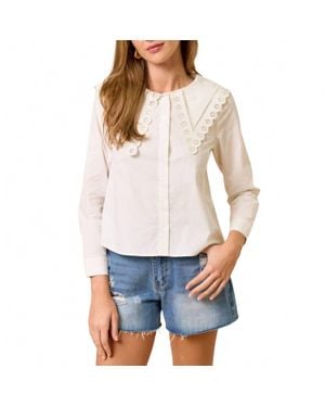 Lalavon Eyelet Collar Button Down Top - White