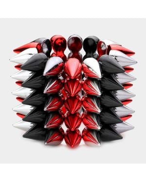 Fashnzfab 5-Row Spike Cone Stud Stretch Bracelet, Hematite, Rhodium - Red