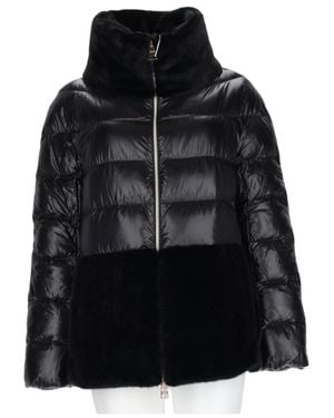 Herno Quilted Eco-Fur Inserts Polyamide Down Coat - Black