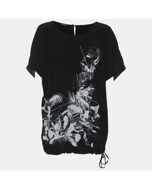 Elena Miro Printed And Crystal Embellished Drawstring Tops - Black