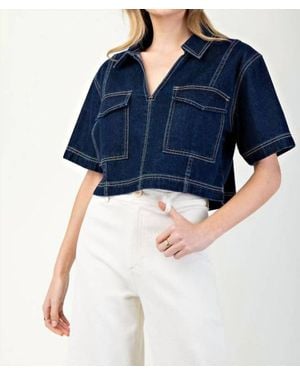Eesome Stylish Intentions V Neck Cropped Short Sleeve Top - Blue