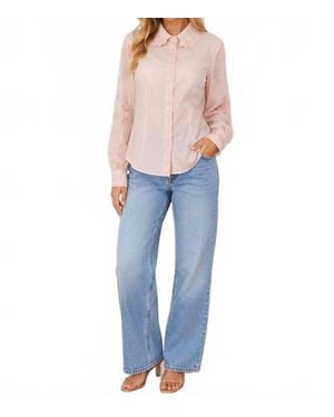 Tahari Long Sheer Sleeves Embroidered Flowers Blouse - Blue