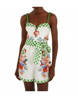 FARM Rio Calm Breeze Beaded Straps Belted Romper - Green
