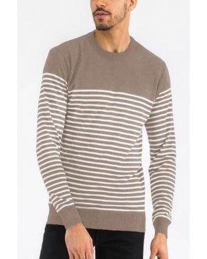 TRUEDAMES Round Neck Striped Sweater - Gray