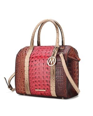 MKF Ember Faux Crocodile-Embossed Vegan Leather Large Satchel Handbag - Red