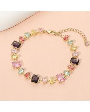 Fashnzfab Secret Box_Stainless Steel Mixed Shape Baguette Cut Gem Link Bracelet - Natural