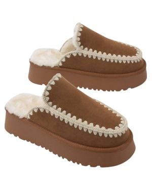 Ccocci Amber Fur Line Crochet Slipper Shoe - Brown