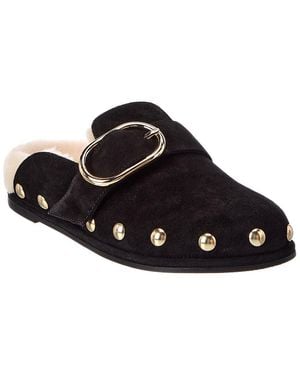 Stuart Weitzman Studded Suede & Shearling Mule - Black