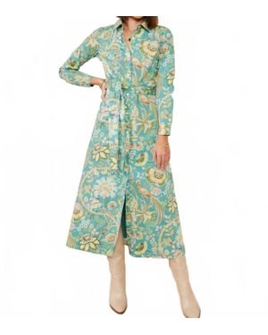 spartina 449 Marianne Mistic Moss Bird Long Shirt Dress - Green