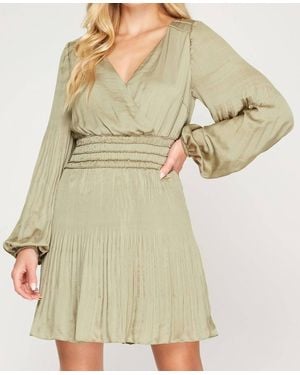 She + Sky Long Sleeve Satin Dress - Natural