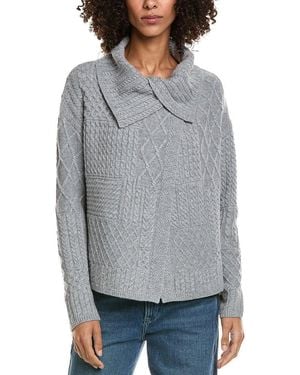 InCashmere Mix Cable Stitch Overlap Wool-Blend Cardigan - Gray