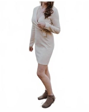 Idem Ditto Tie Long Sleeve Ribbed Mini Dress - Natural