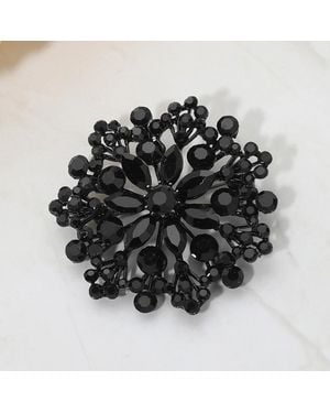 Fashnzfab Floral Rhinestone Cluster Pin Brooch - Black