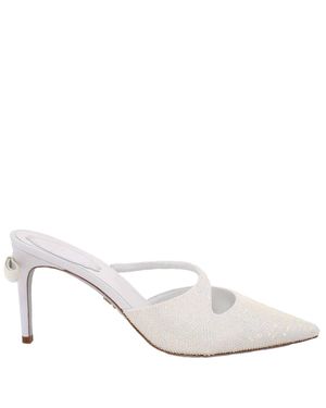 Rene Caovilla Rene Caovilla Crystal-Embellished Satin Mules - White