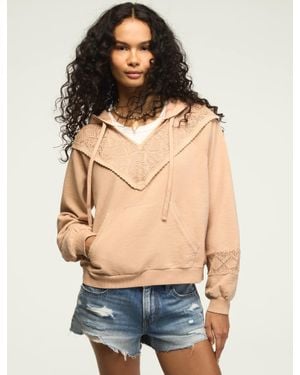 Lucky Brand Crochet Yoke Fleece Hoodie - Green