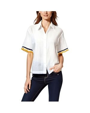 Nautica Crochet Woven Button-Down Top - White