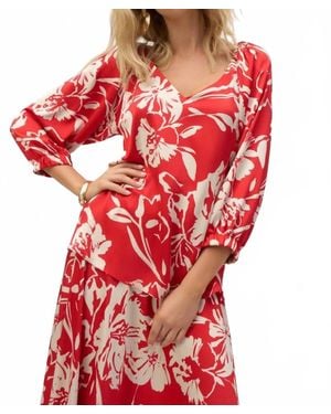Joseph Ribkoff Satin Floral Print Straight Top - Red