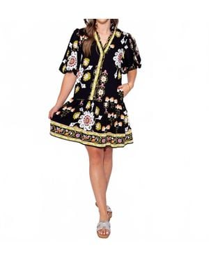 Thml Midnight Blossom Puff Sleeve Dress - Black