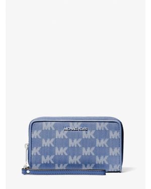 Michael Kors Outlet Jet Set Travel Large Logo Jacquard Denim Smartphone Wristlet - Blue
