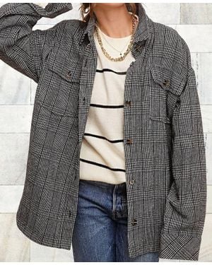 Le Miel Classic Button Down Plaid Jacket With Side Pockets - Gray