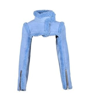 LAQUAN SMITH Cropped Celeste Leather Jacket - Blue
