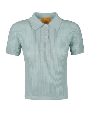 Guest In Residence Shrunken Cropped Ribbed Cashmere Polo Shirt - Blue