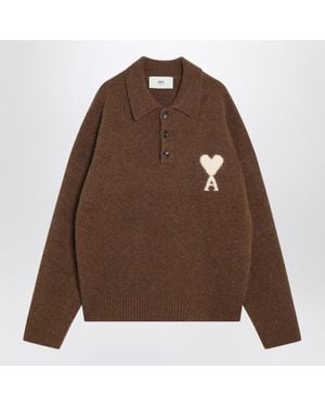 Ami Paris Ami De Coeur Polo Sweater - Brown