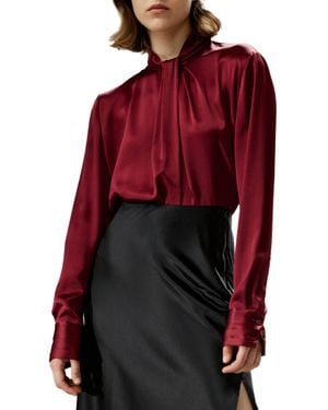 LILYSILK Asymmetrical Embellished Pleats Silk Shirt - Red