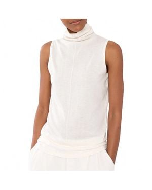 Kinross Cashmere Seamed Funnel Top - White