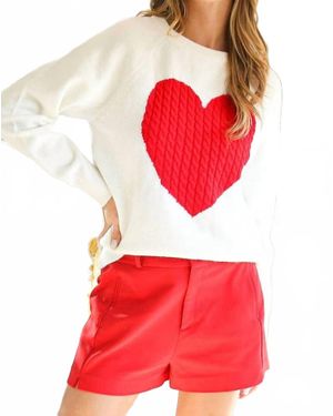 Vine & Love Heart Design Cable Detail Knitted Sweater - Red