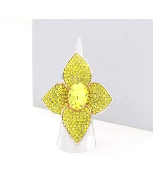 Fashnzfab Oval Stone Centered Quatrefoil Petal Stretch Ring - Yellow