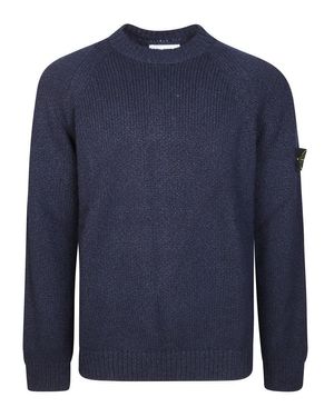 Stone Island Long-Sleeve Crew Neck Knit Top With Ribbed Texture - Blue
