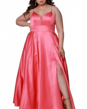 Sydney's Closet Plunging V-Neck Maxi Gown With Slit - Pink